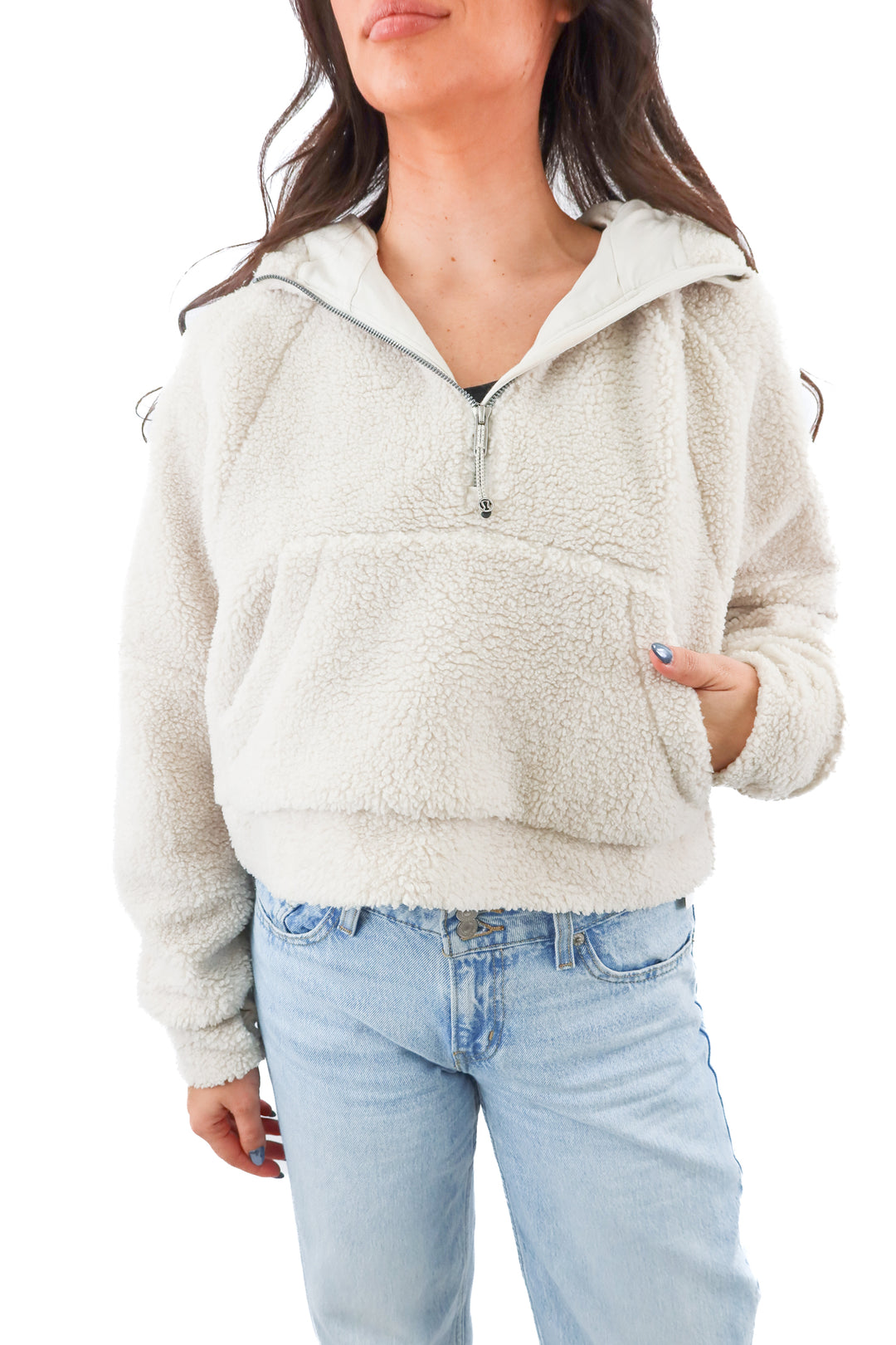 lululemon bone sherpa fleece hoodie (m/l; retail $148)