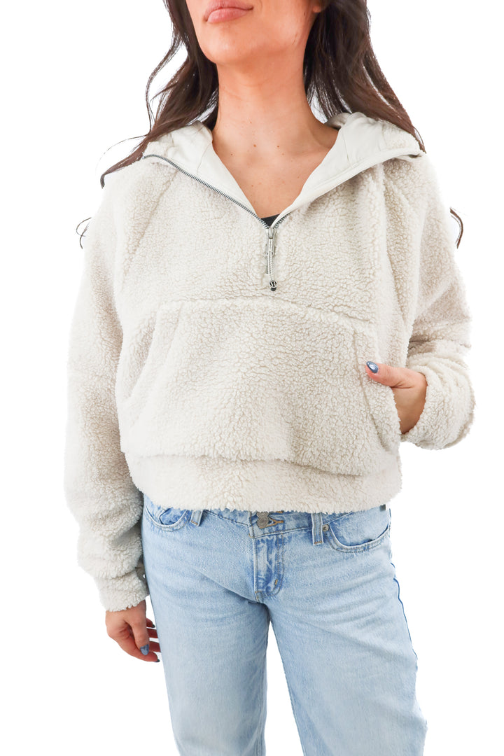 lululemon bone sherpa fleece hoodie (m/l; retail $148)