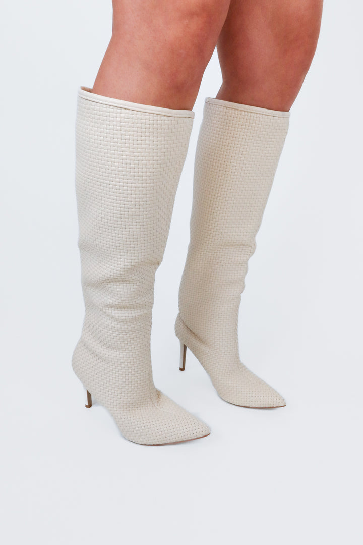 Billini cream tall woven boots NWOT (6; retail $138)