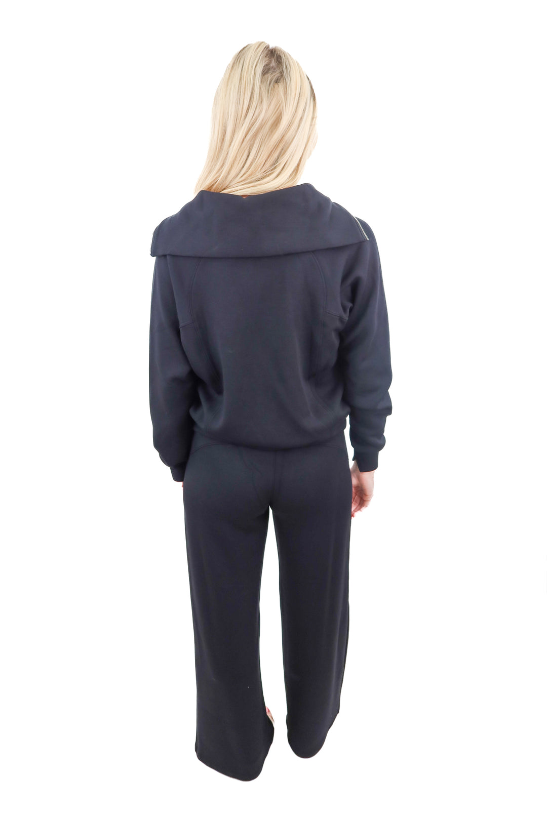 Spanx black AirEssentials quarter zip and wideleg pants 2pc set (retail $253)