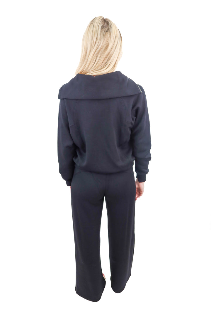 Spanx black AirEssentials quarter zip and wideleg pants 2pc set (retail $253)