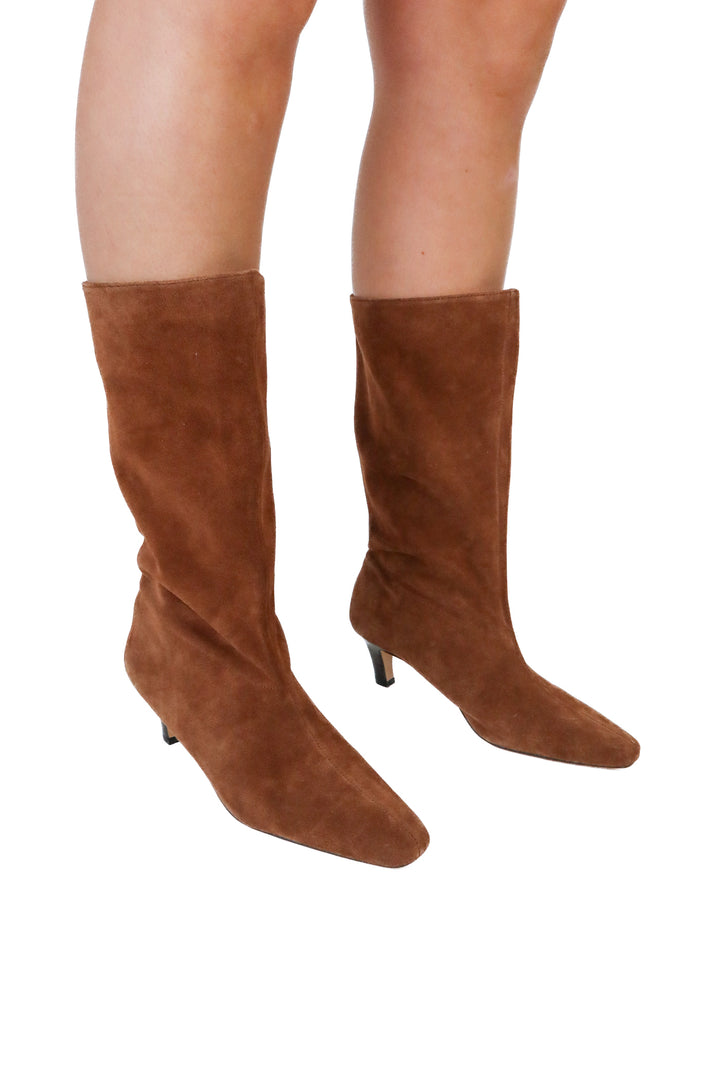 Ann Taylor Brown Suede Kitten Heel Boot NWOT (7.5; retail $298)