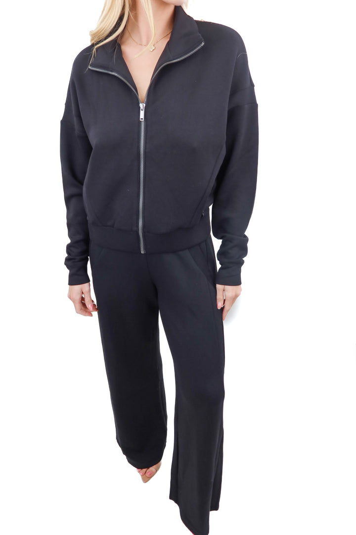 Spanx AirEssentials black full zip track jacket and wideleg pants 2pc set (retail $253)