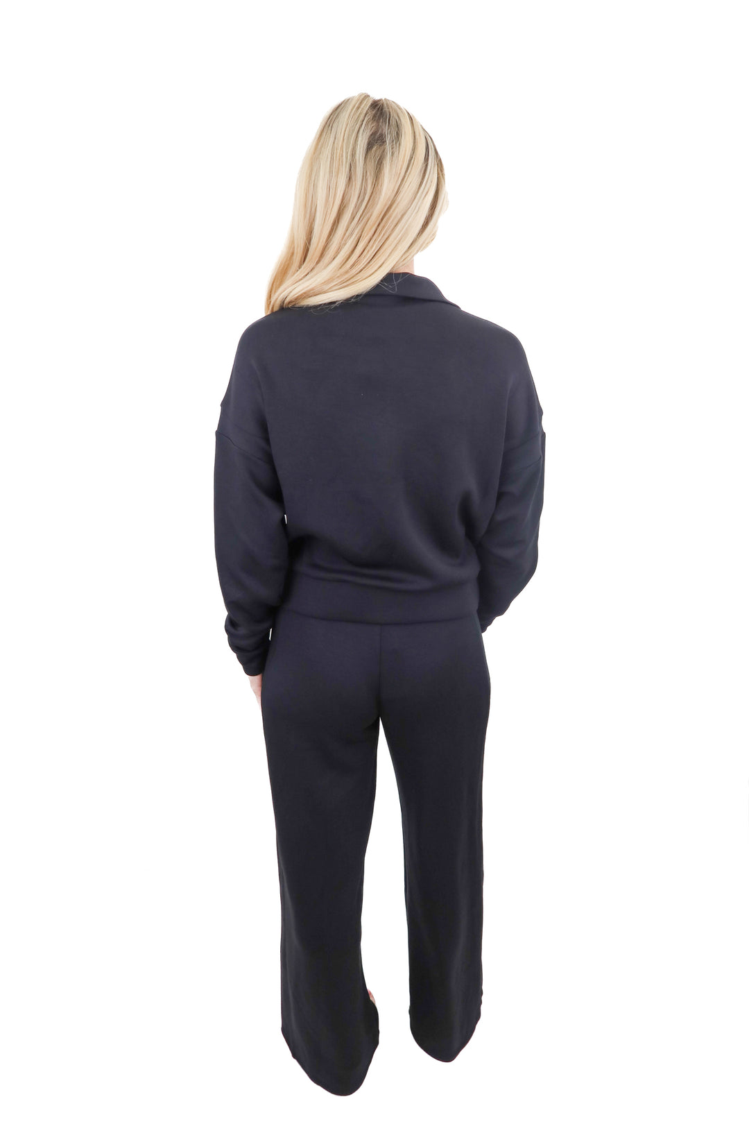 Spanx AirEssentials black full zip track jacket and wideleg pants 2pc set (retail $253)