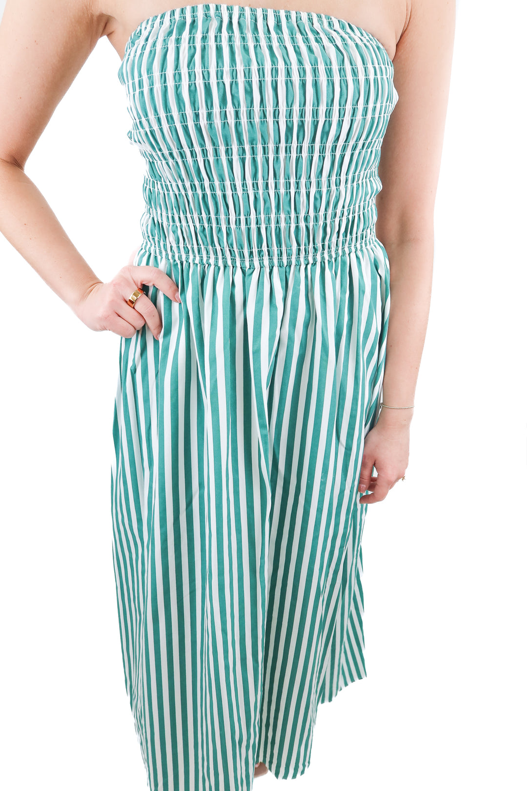 Vici green stripe strapless maxi dress (S)