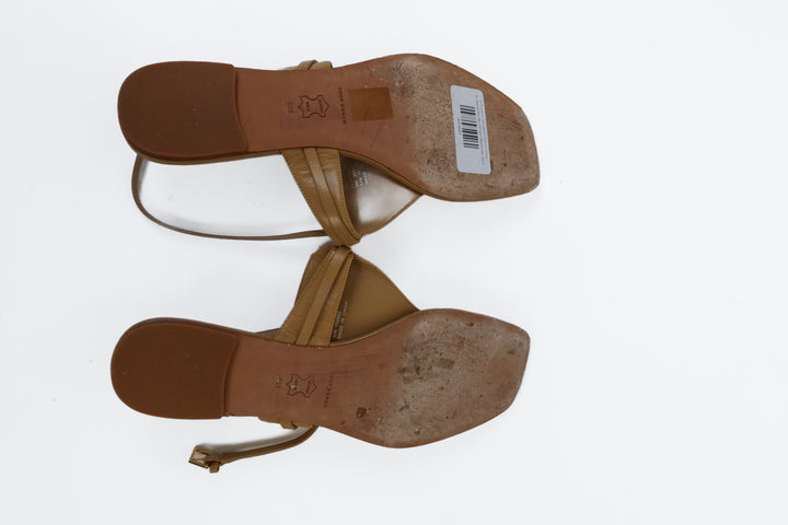 Tory Burch Tan Leather Gold Buckle Hardware Sandals (9; retail $228)