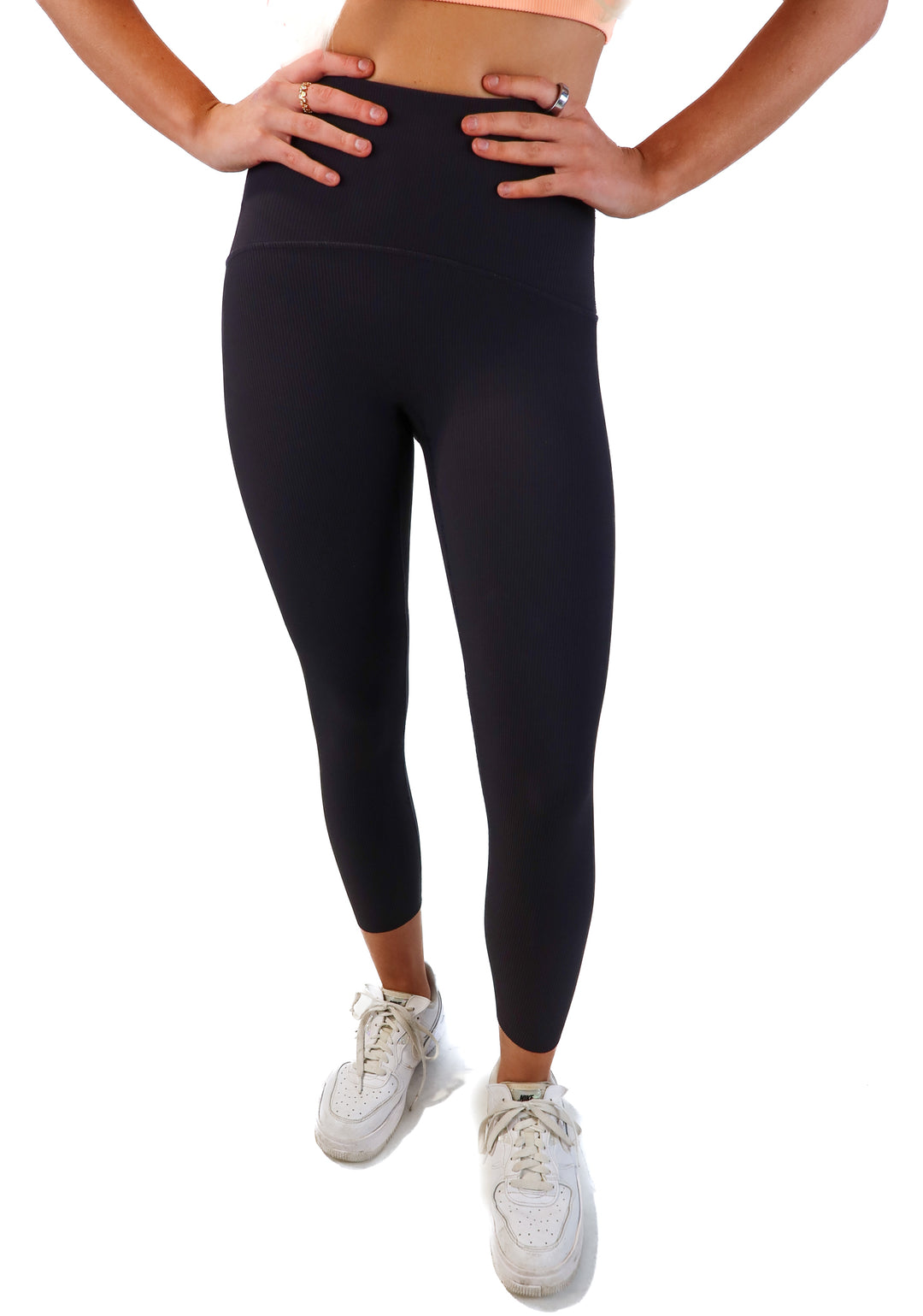 Spanx black ribbed leggings (s; retails for $98)