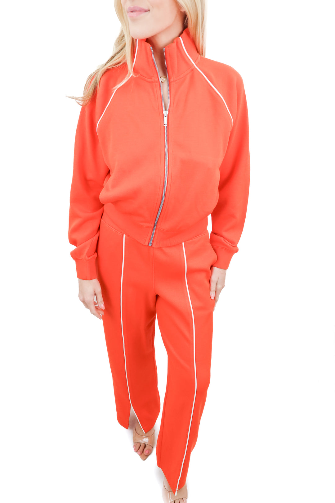 Spanx AirPique orange full zip jacket and straight leg track pants set NWT (S)