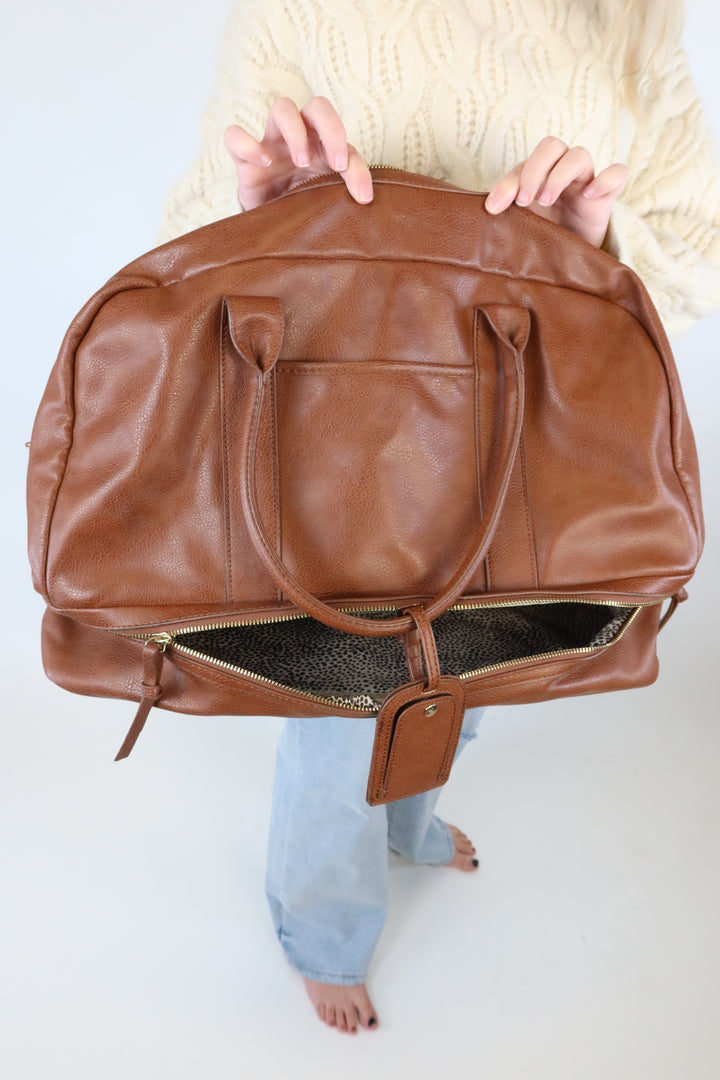 Sole Society Brown Faux Leather Weekender Bag