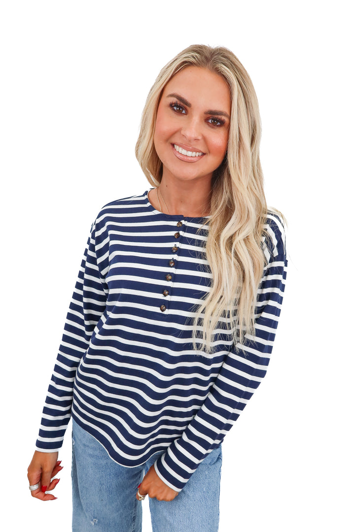 ann taylor navy/white striped top NWT (xs)