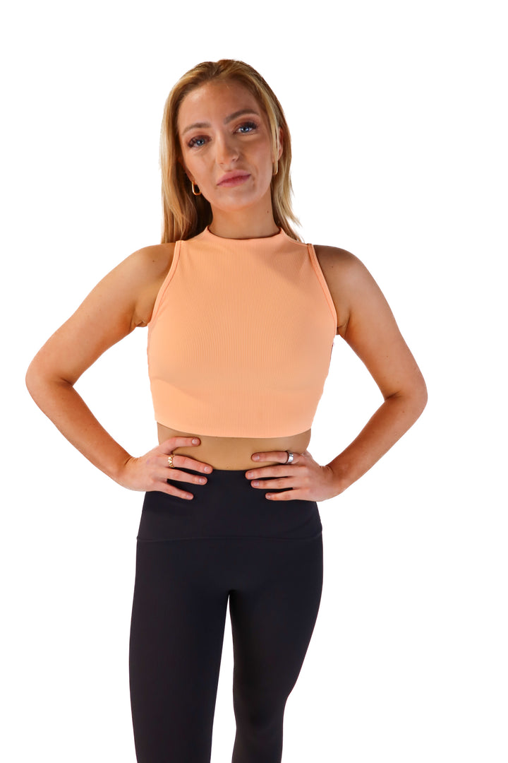 Spanx melon “contour rib mock neck crop top” NWT (s; retails for $58)