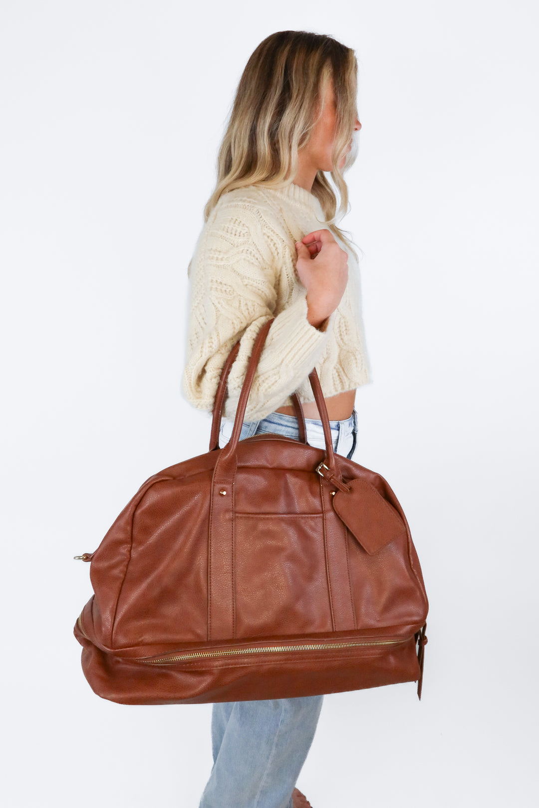 Sole Society Brown Faux Leather Weekender Bag