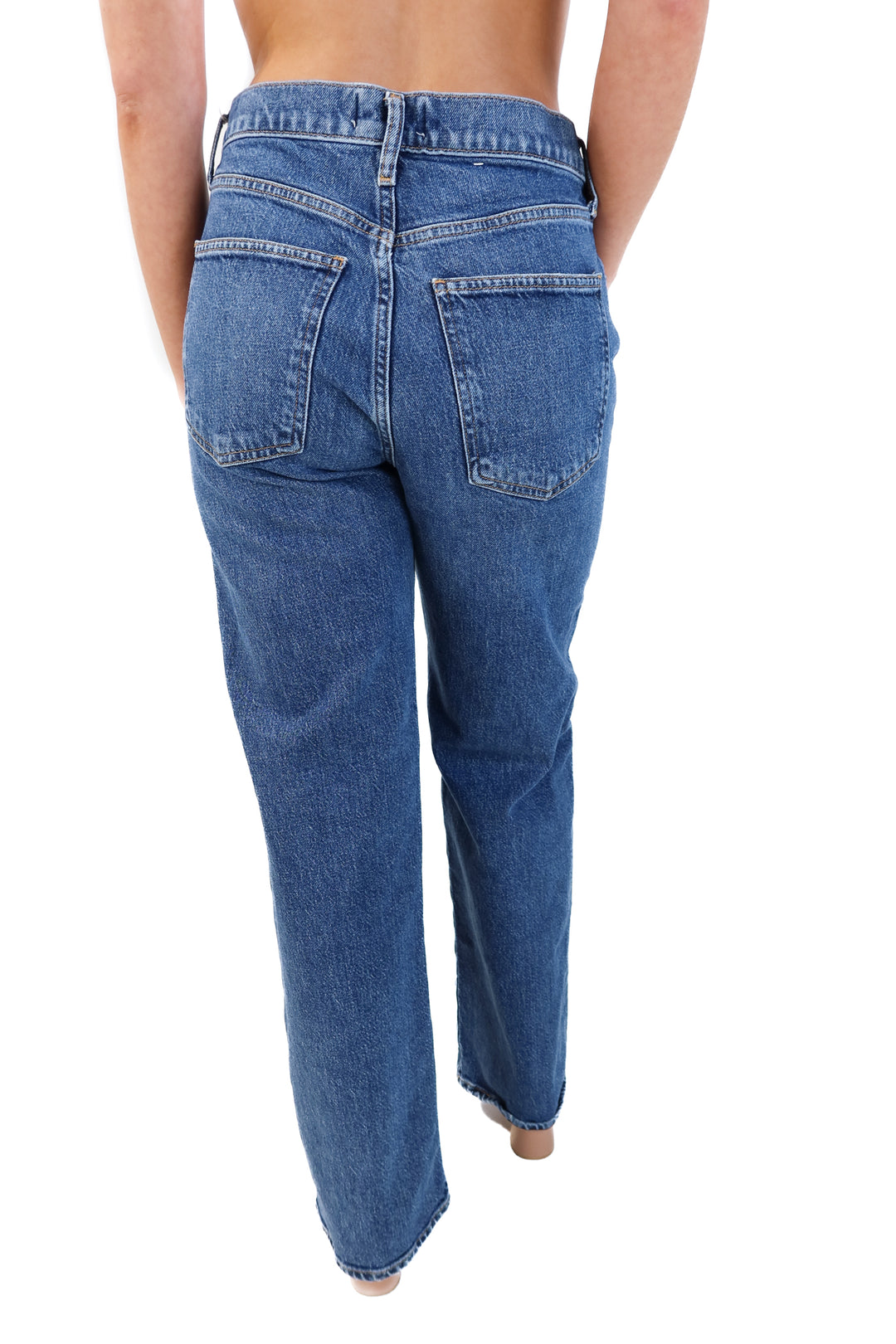 Agolde medium wash straight leg jeans (27; retails for $228)