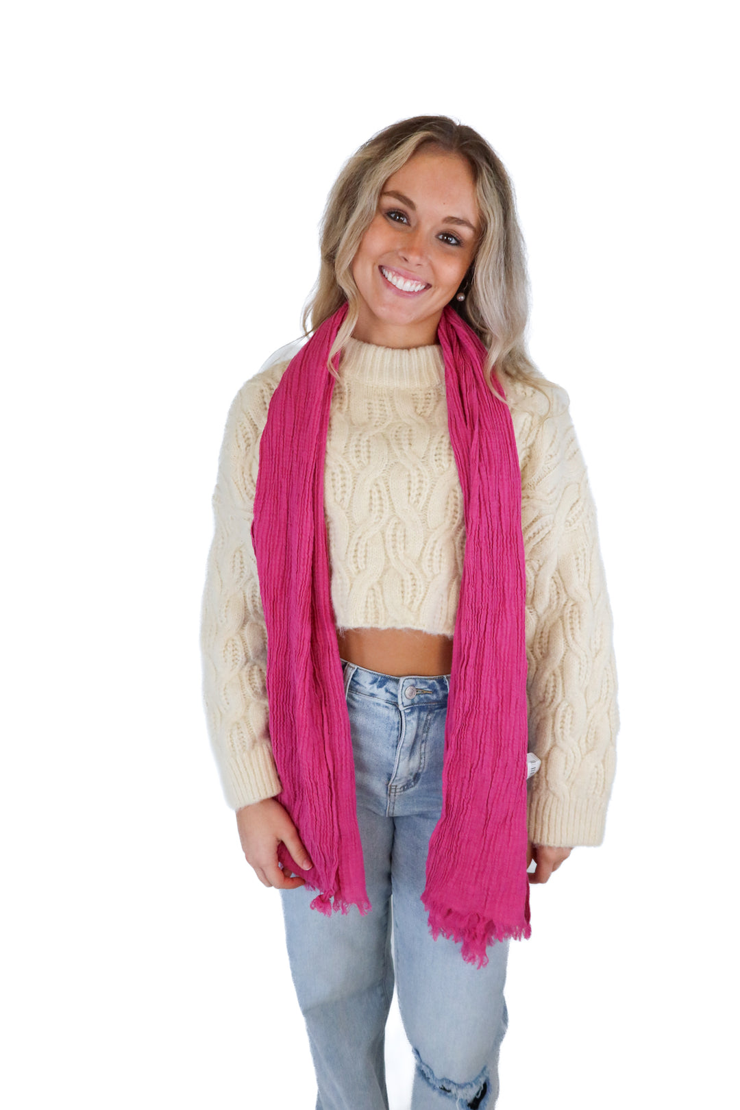 Pink Crinkled Gauze Linen Scarf