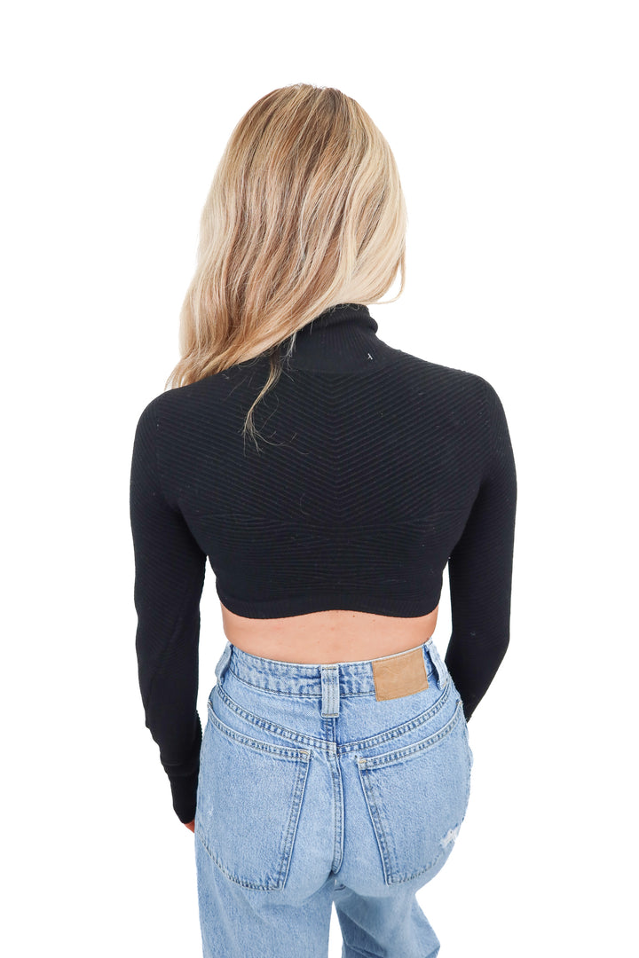 Sally Wu Designs black ribbed crop sweater