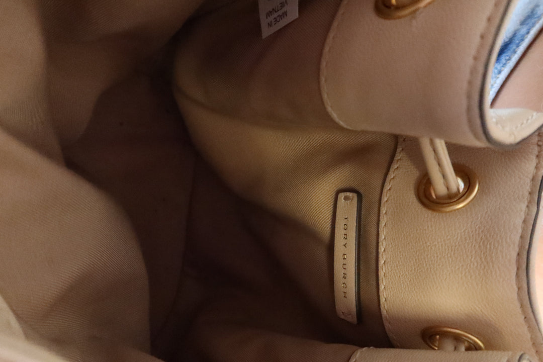 Tory Burch Cream Quilted Leather Mini Bucket Bag (retail $498)