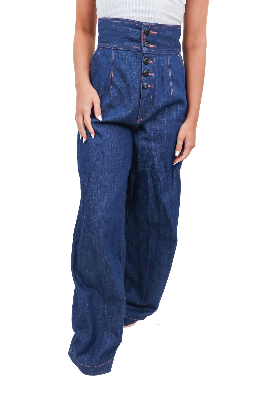 Madeintomboy button front highwaisted jeans (25; retail $346)