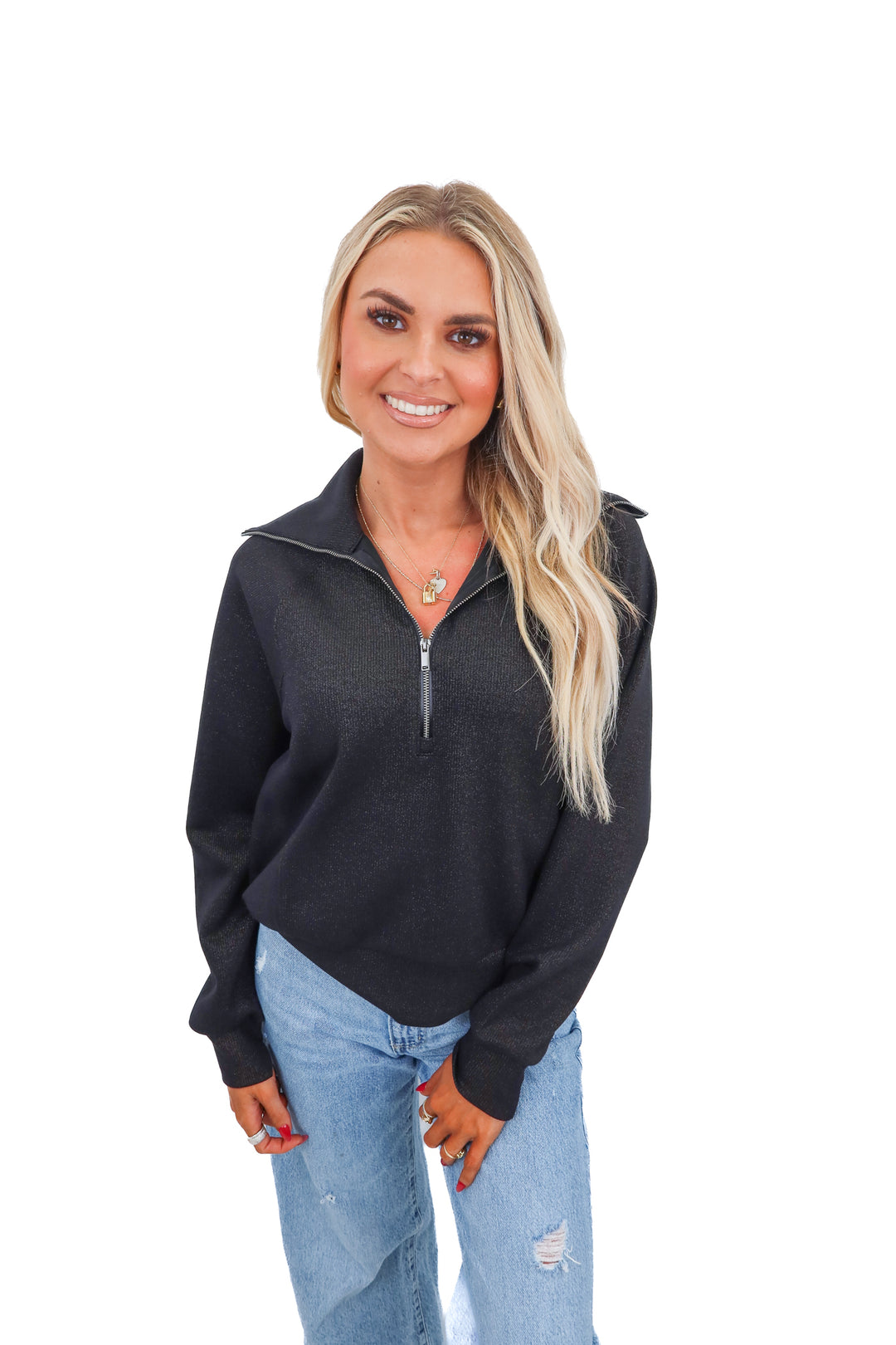 Spanx black and gold thread halfzip NWT (XS; retail $128)