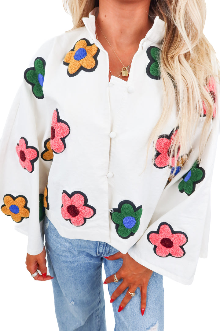 La Vie style house flower denim jacket NWT (OS; retail $650)