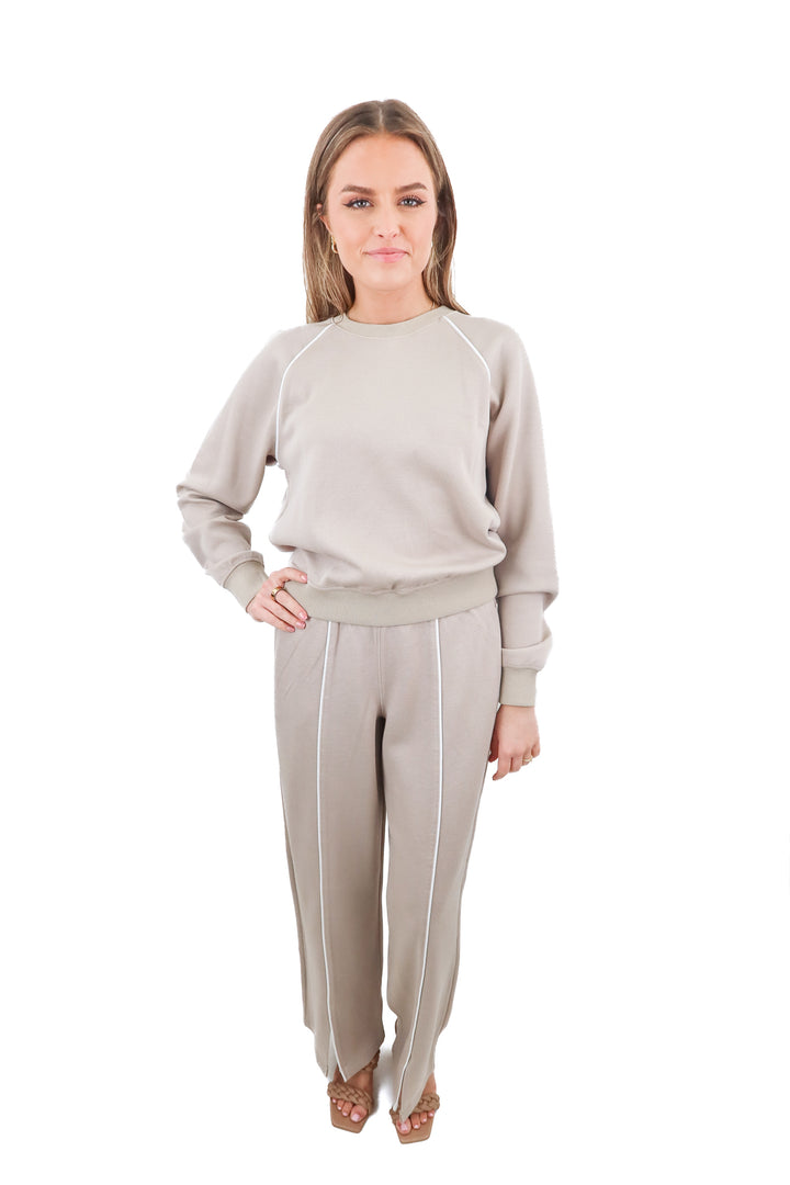 Spanx AirPique taupe pullover and wideleg pants set NWT (S)