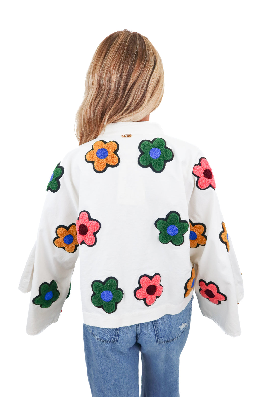 La Vie style house flower denim jacket NWT (OS; retail $650)