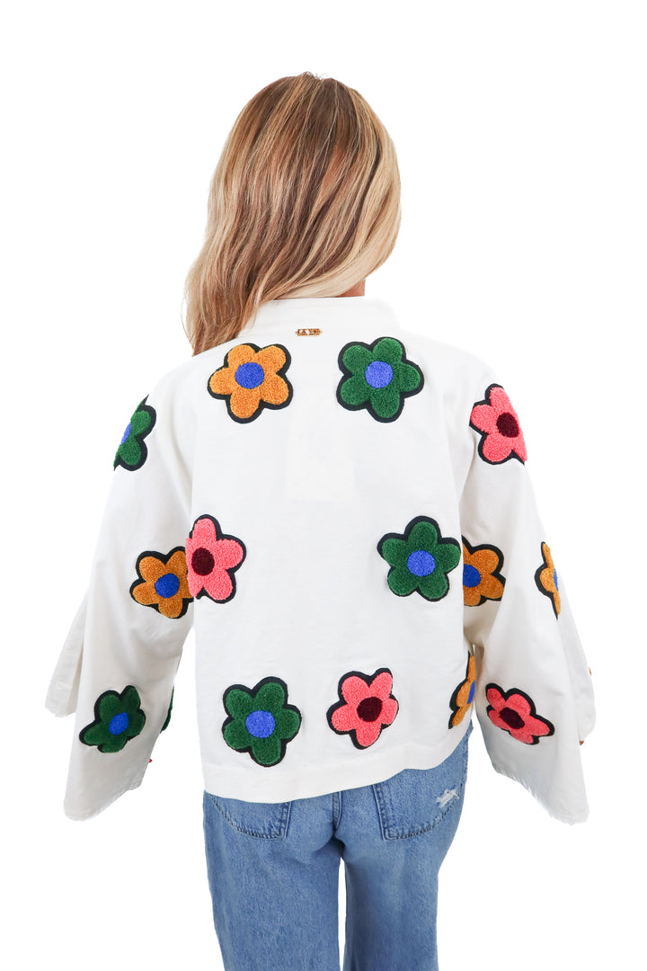 La Vie style house flower denim jacket NWT (OS; retail $650)