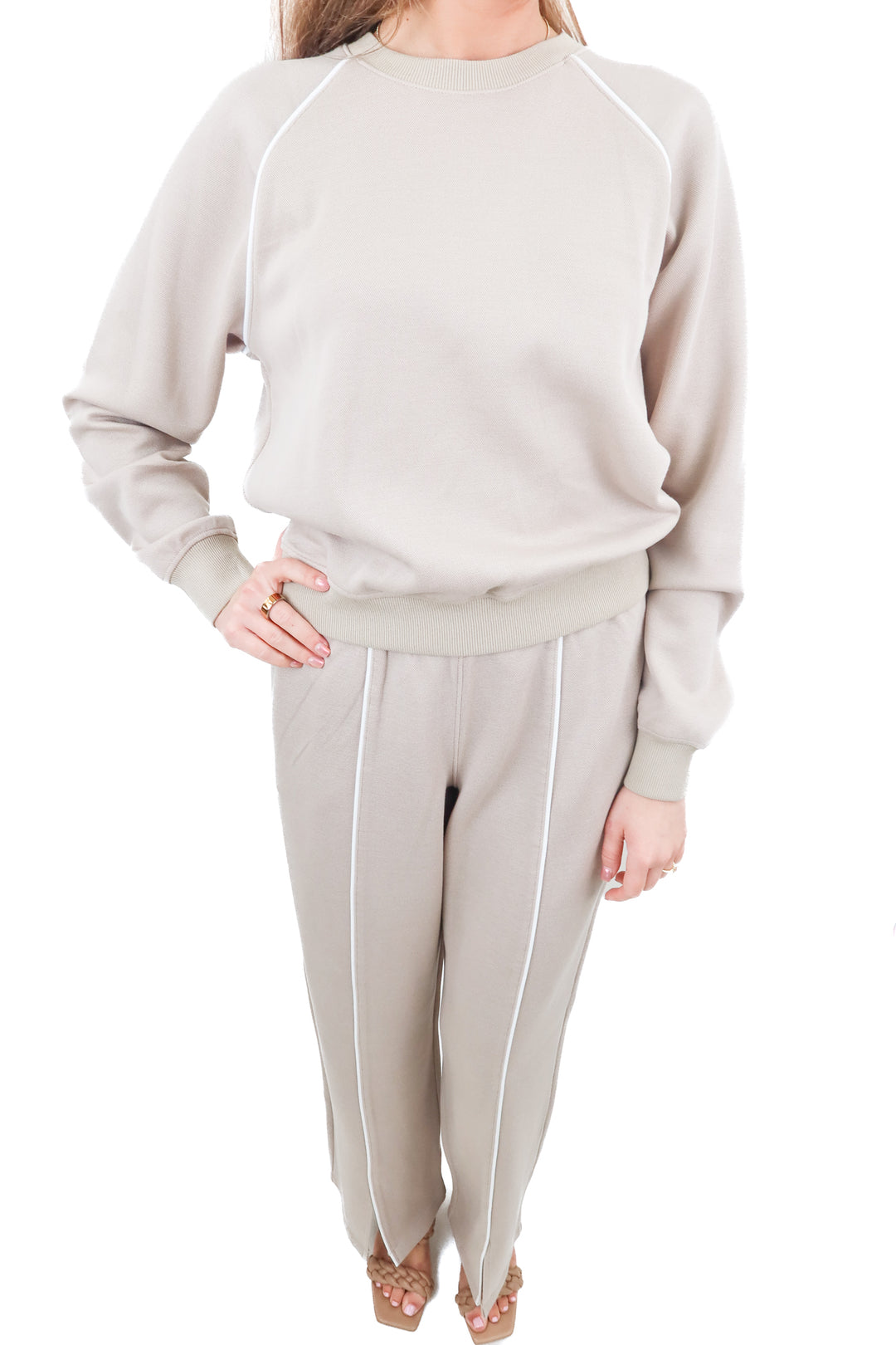 Spanx AirPique taupe pullover and wideleg pants set NWT (S)
