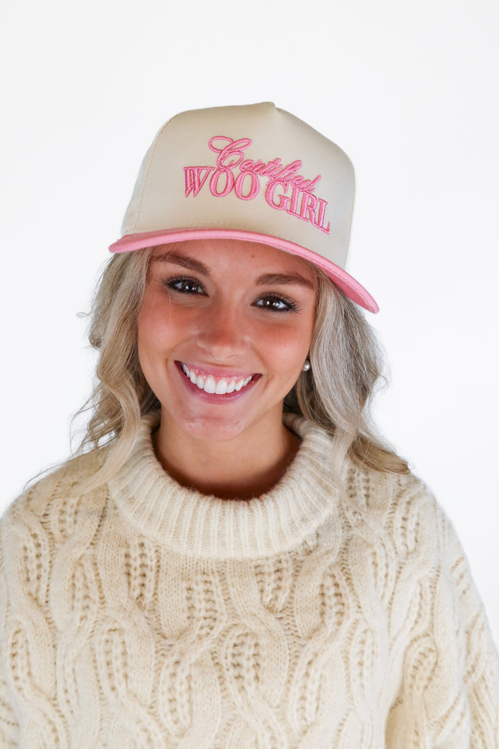Beige/Pink Certified Woo Girl Cap NWT