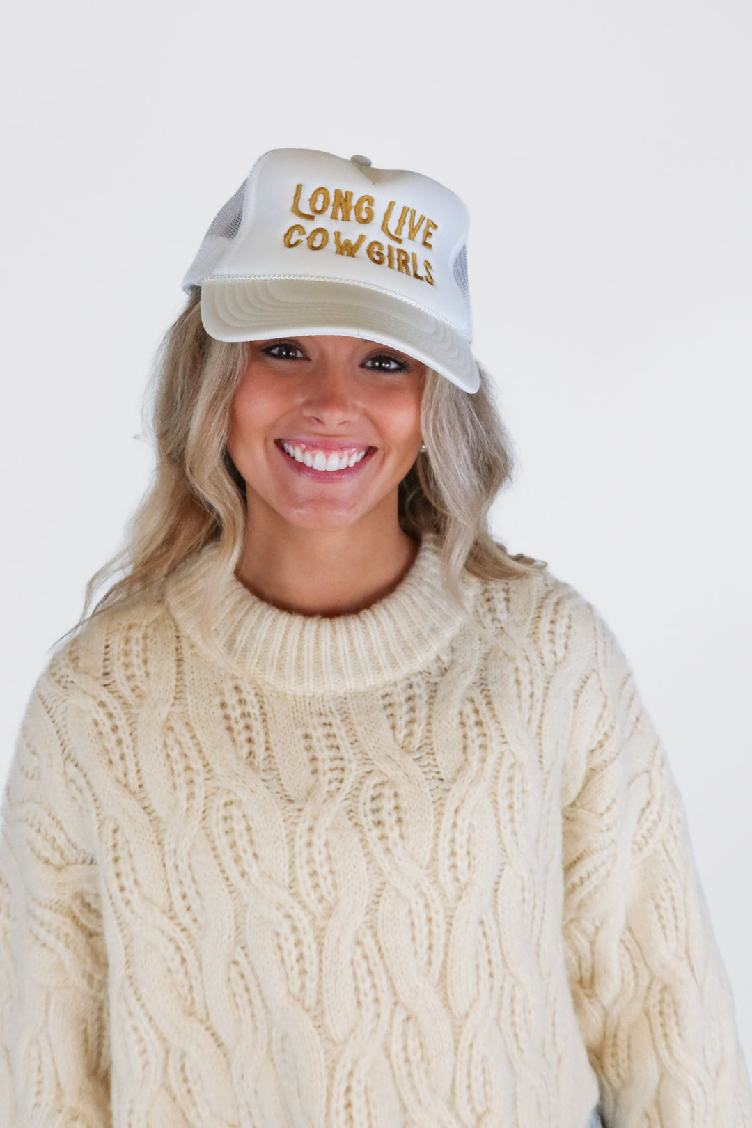 White Long Live Cowgirls Trucker Hat