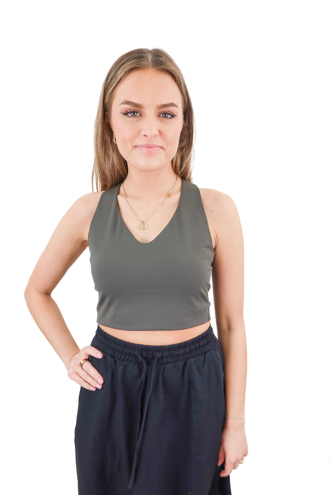 Spanx army green racerback sports bra (M)