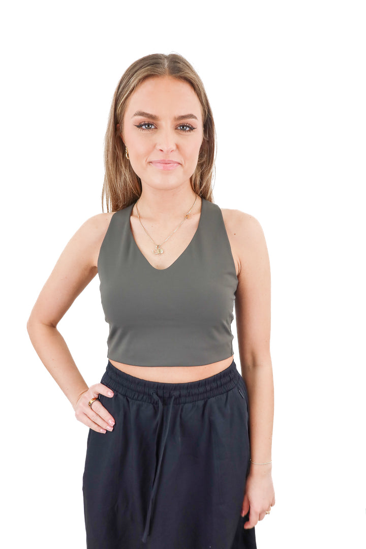 Spanx army green racerback sports bra (M)