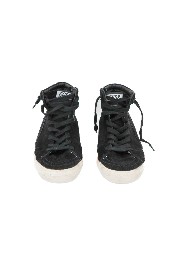 golden goose black suede slides (38; retail $660)