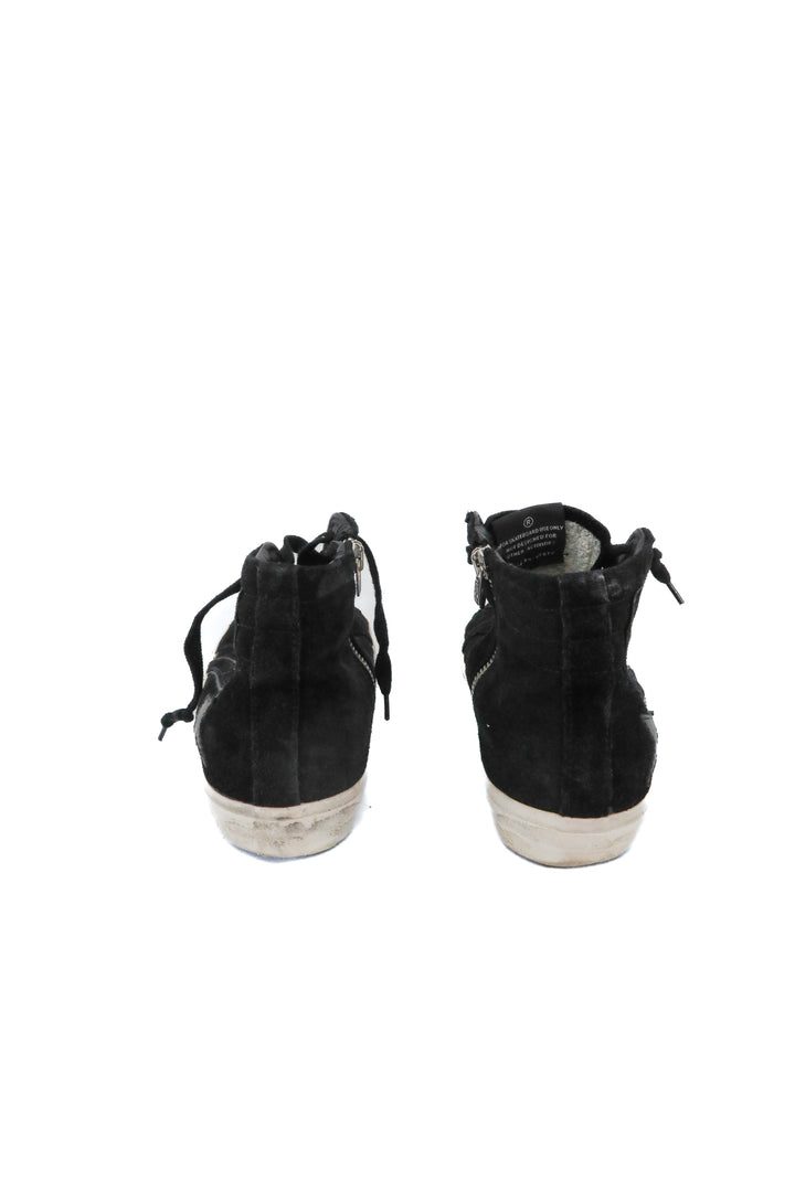 golden goose black suede slides (38; retail $660)