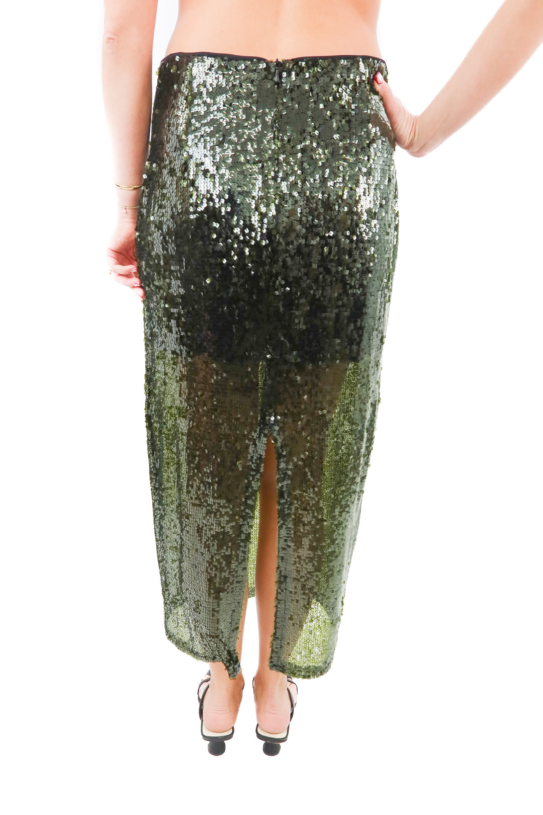 zara green sequin midi skirt (s; retail $89)