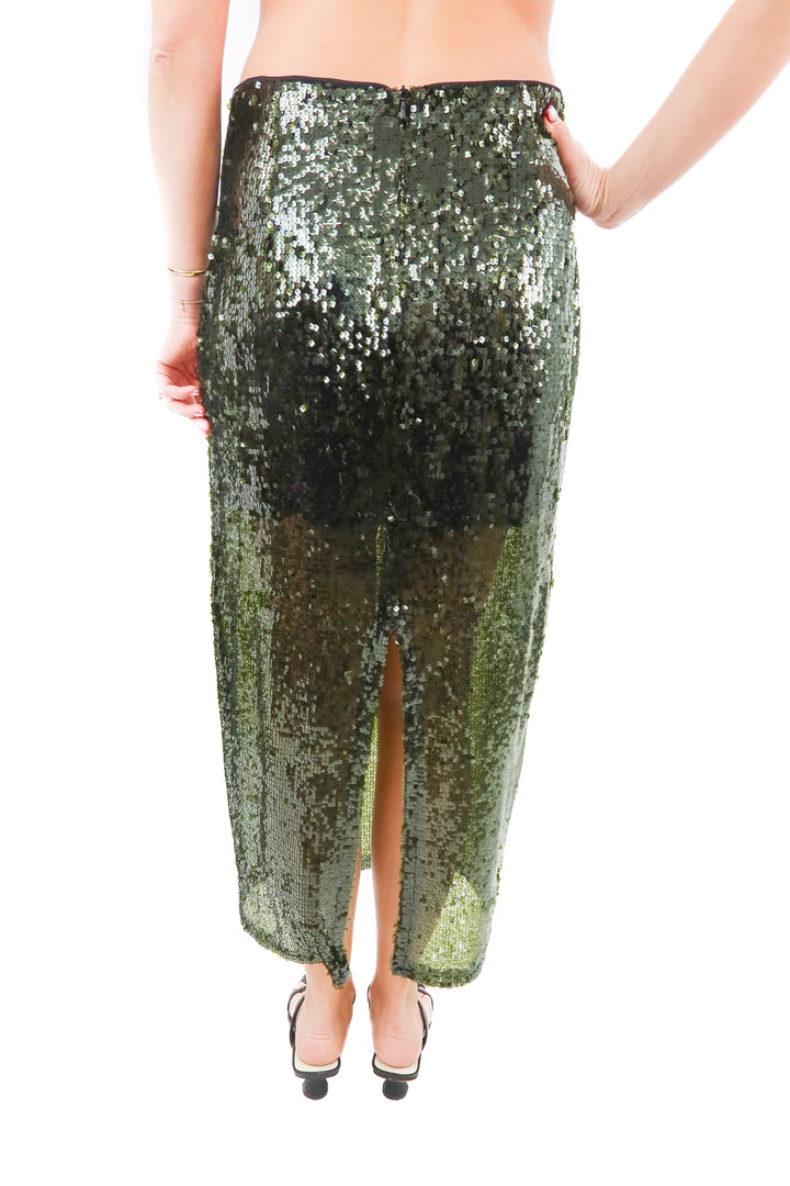 zara green sequin midi skirt (s; retail $89)