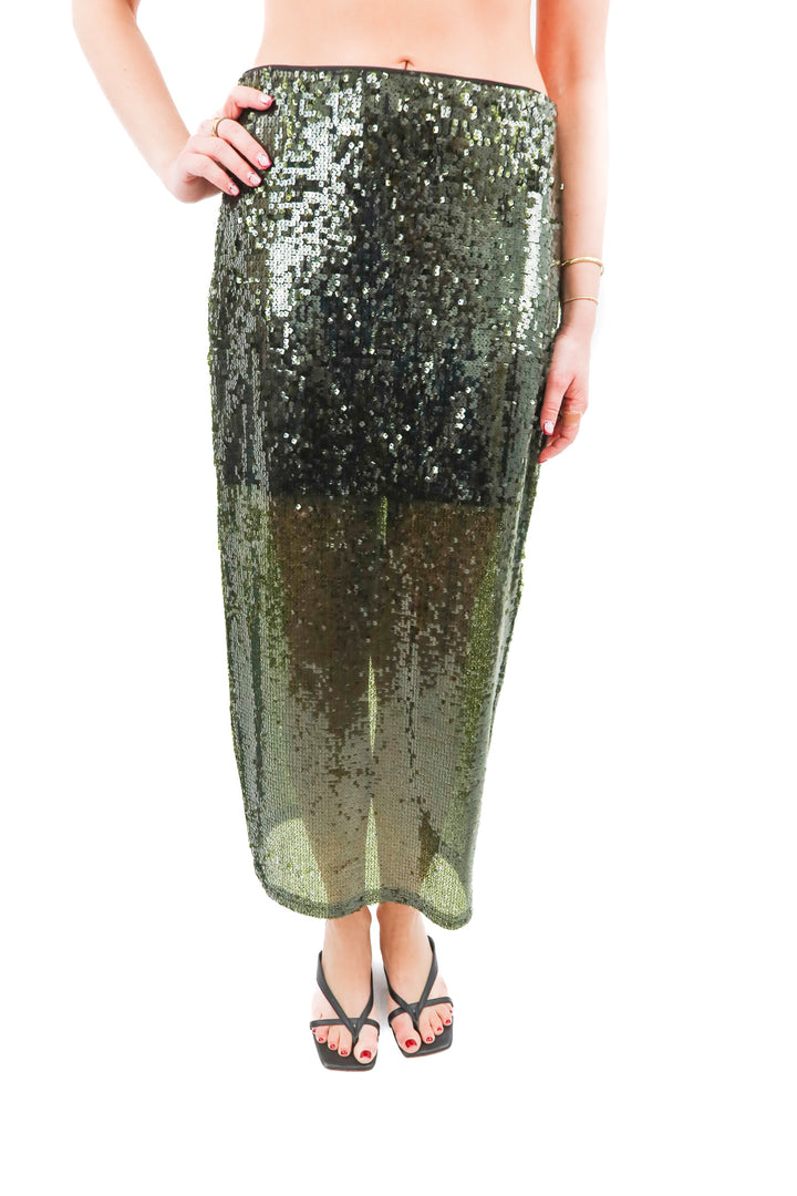 zara green sequin midi skirt (s; retail $89)