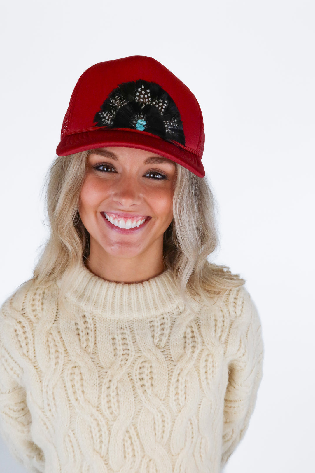 Little Bird Trucking Burgundy Feather Trucker Hat