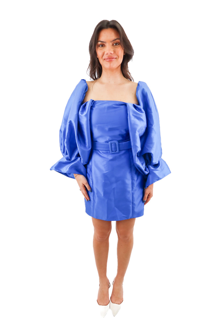 asos royal blue puff sleeve mini dress (8)