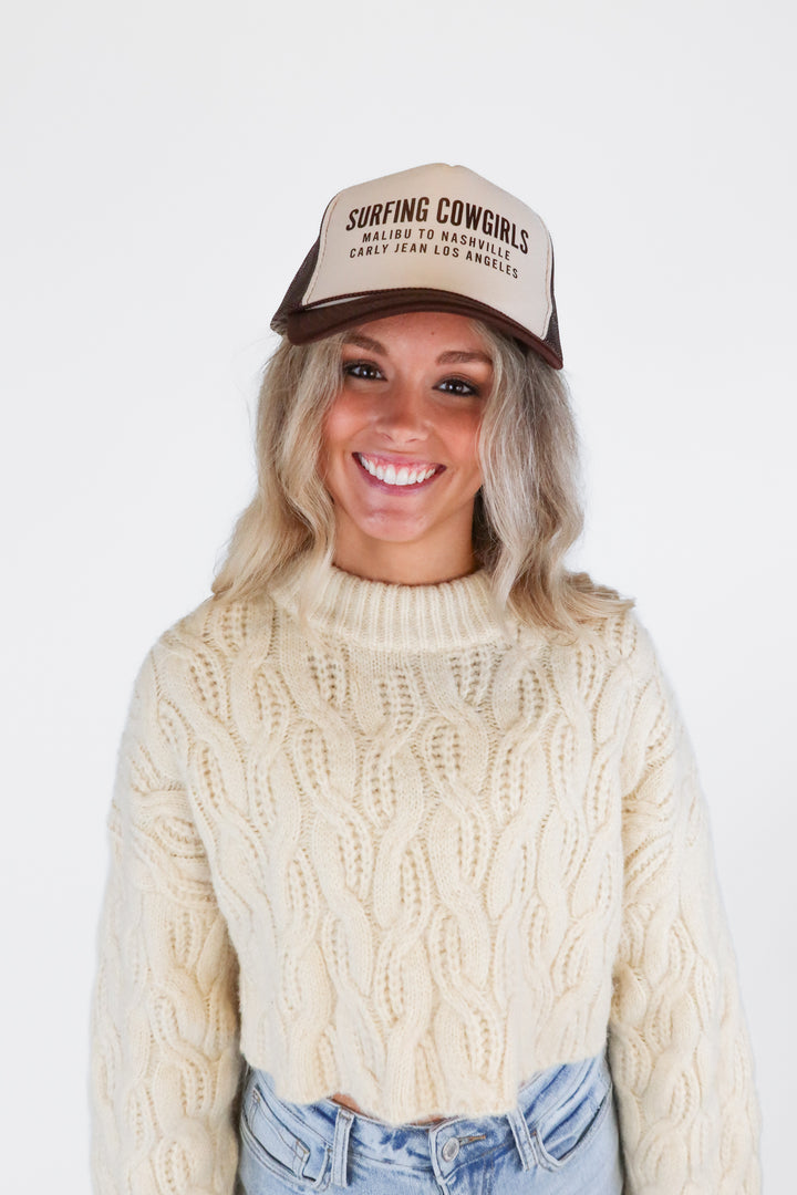 Carly Jean Beige/Brown Surfing Cowgirls Trucker Hat