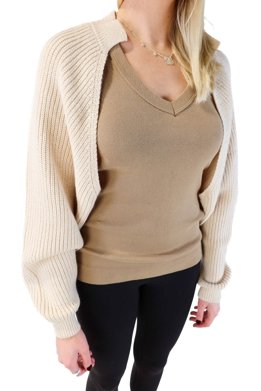 Vici beige cropped open front sweater (s; retails for $58)