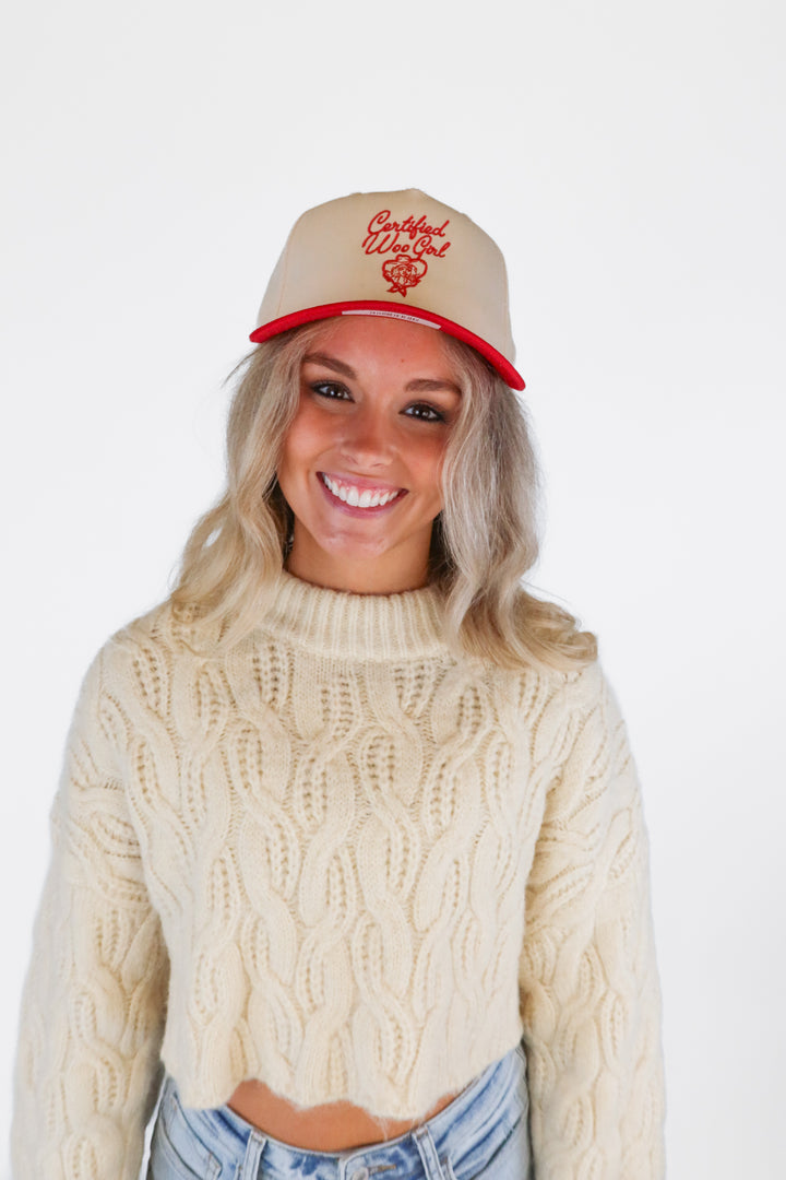 Beige/Red Certified Woo Girl Cap NWT