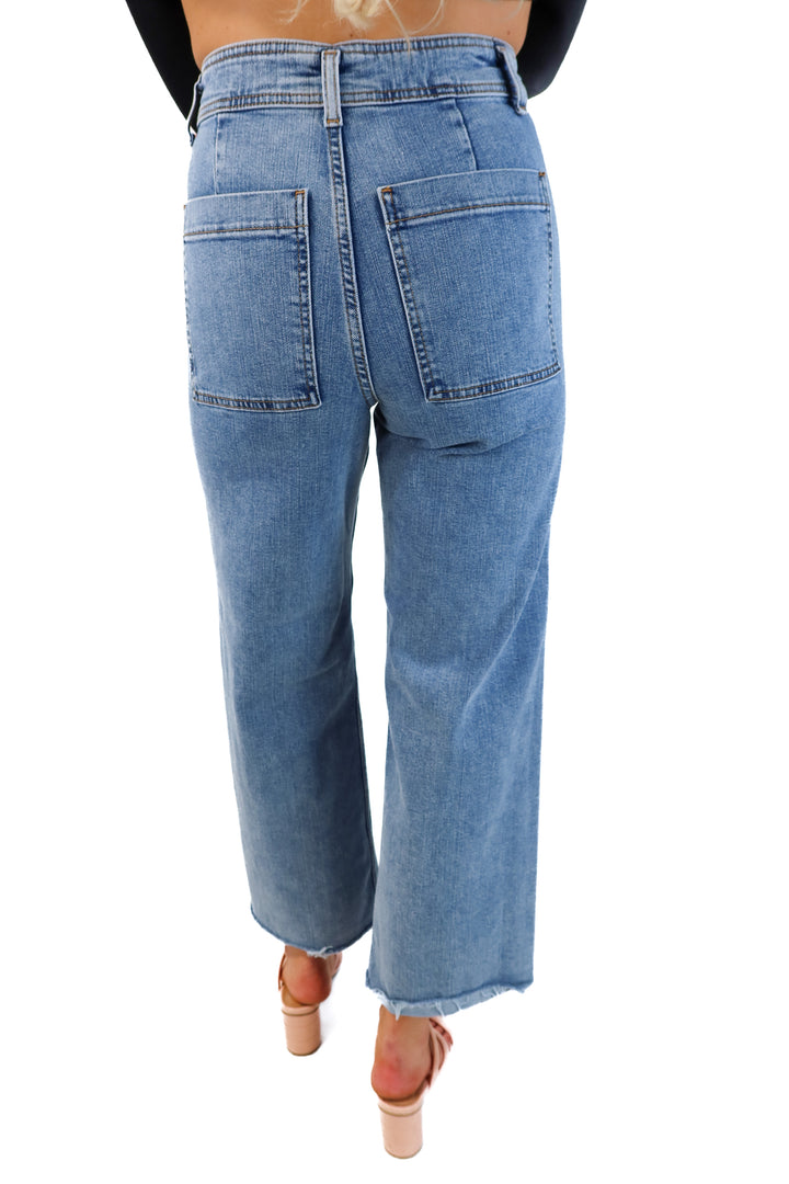 Zara light wash wide leg jeans (6; retails for $49.90)