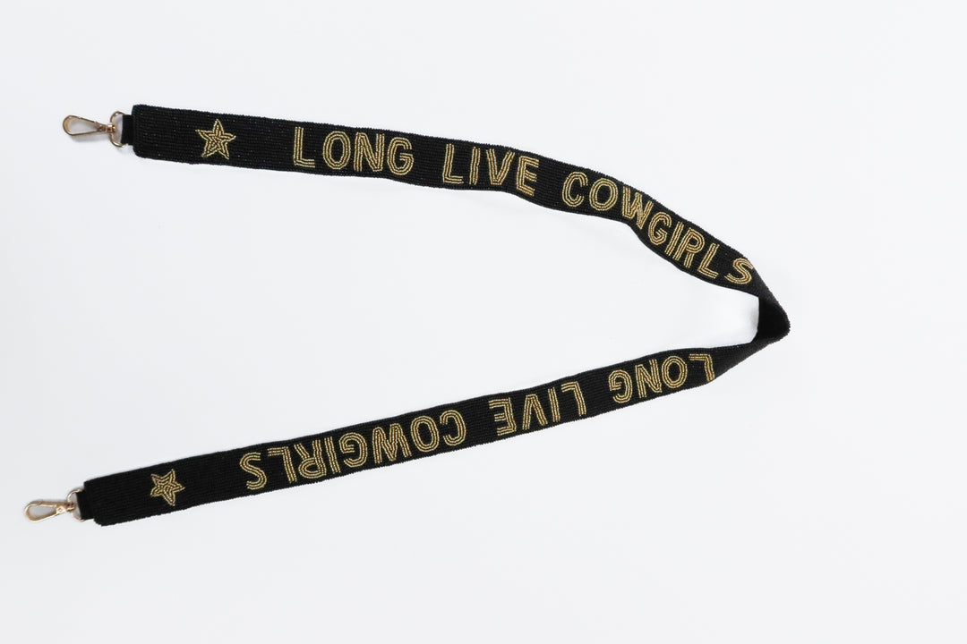 Black/Gold Long Live Cowgirls Beaded Bag Strap