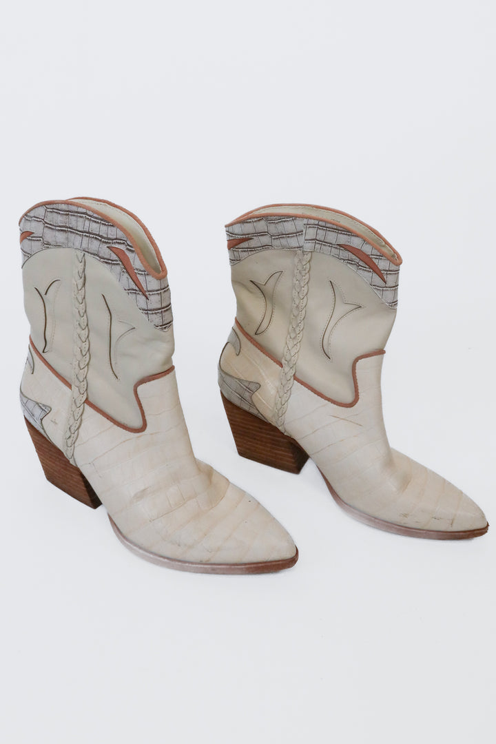 Dolce Vita Cream Croc Embossed Western Booties (9; retail $96)