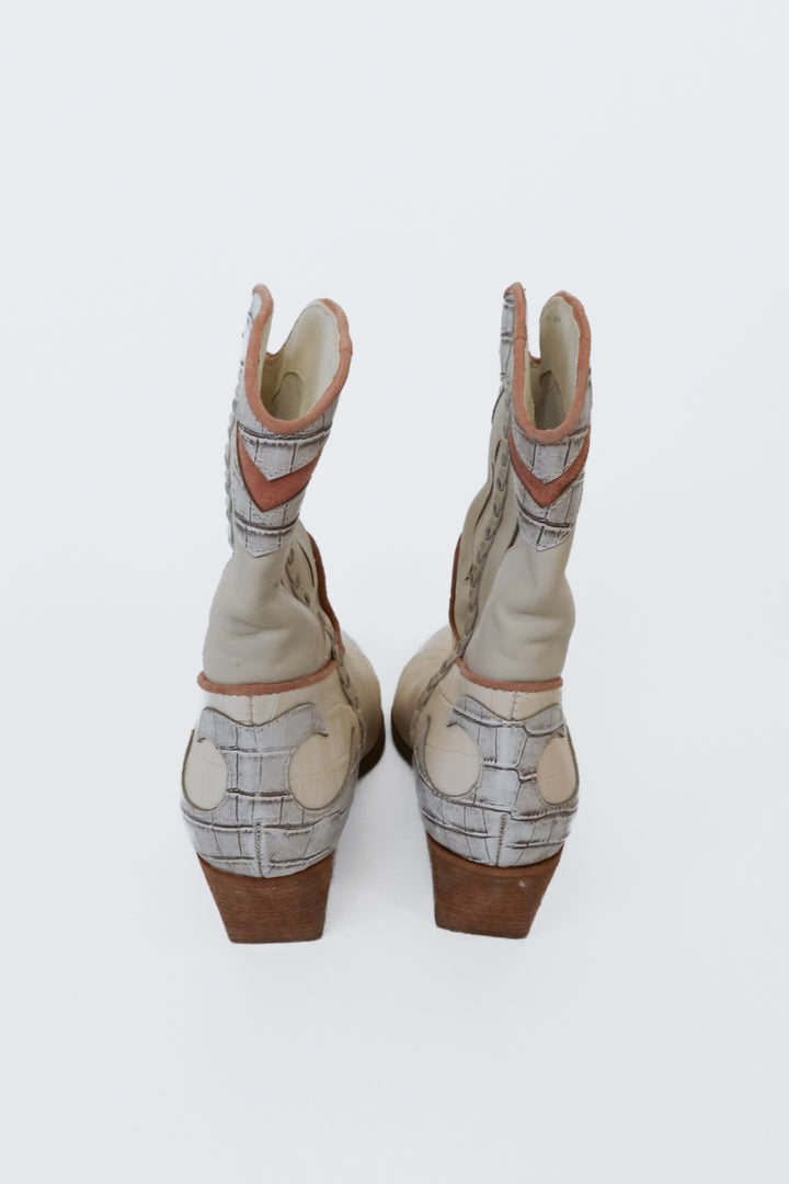 Dolce Vita Cream Croc Embossed Western Booties (9; retail $96)
