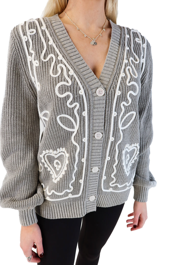Vici grey cardigan with white detail (s; retails for $74)