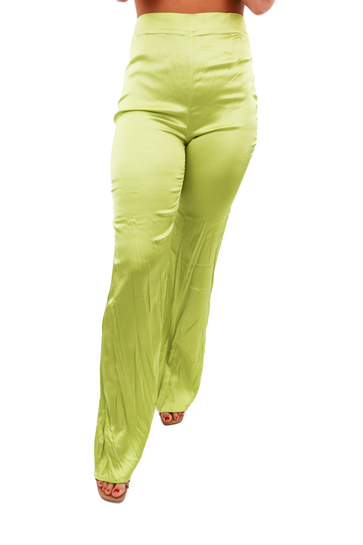 nbd pear satin wideleg pants nwt (s)