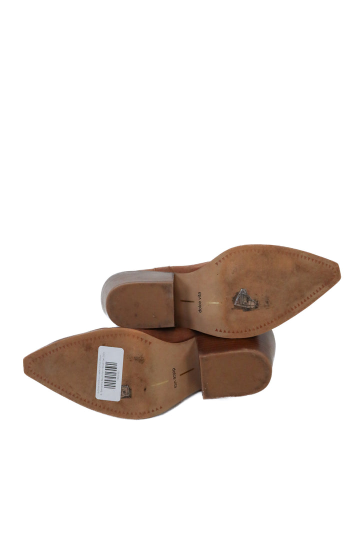 Dolce Vita Brown Leather/Canvas Western Booties (9; retail $188)