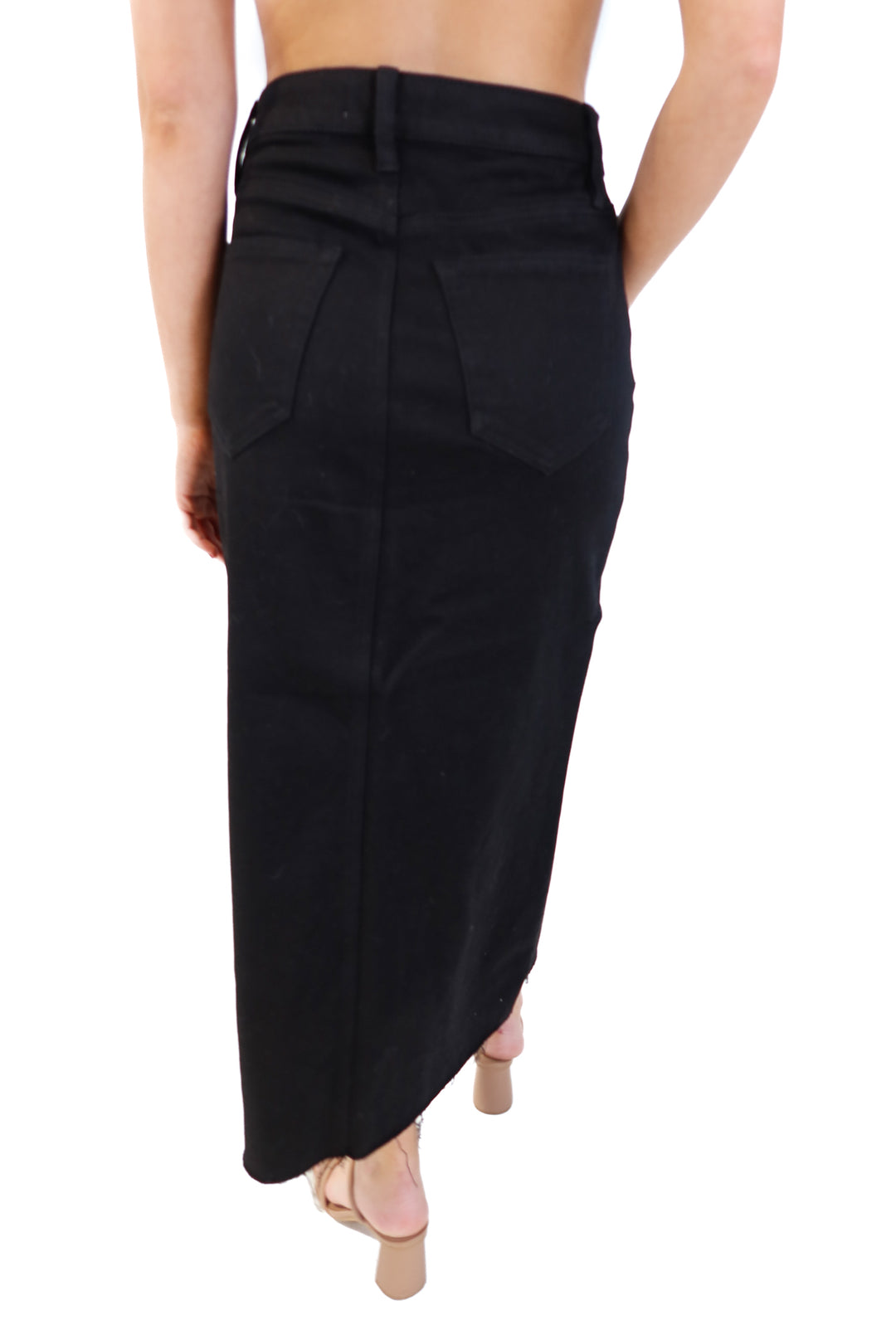 Vici black denim midi skirt (s; retails for $68)