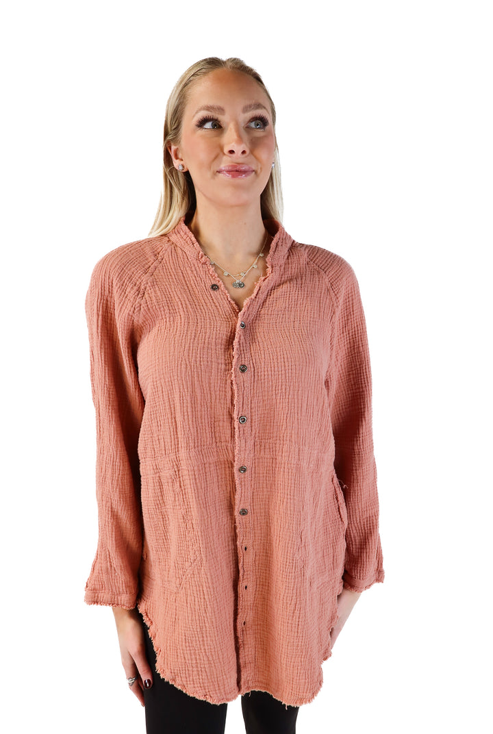 Flawless peach gauze button up dress(s)